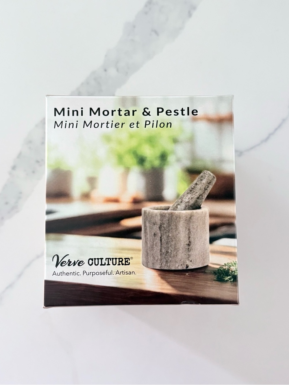 Verve Culture Mini Mortar & Pestle New in Box Natural Marble - Picture 4 of 4